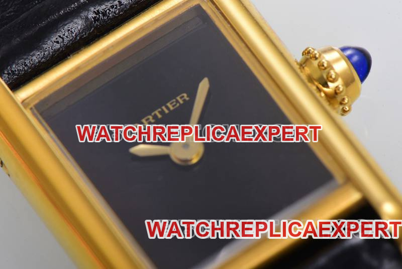 Cartier collectible watch F1 factory tank black dialyellow gold shell leather strap model front live photo