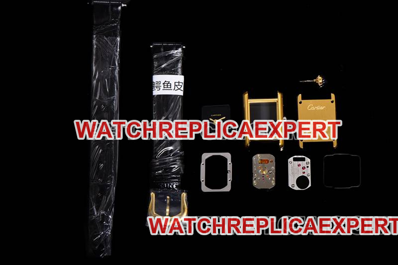 Cartier collectible watch F1 factory tank black dialyellow gold shell leather strap model front live photo