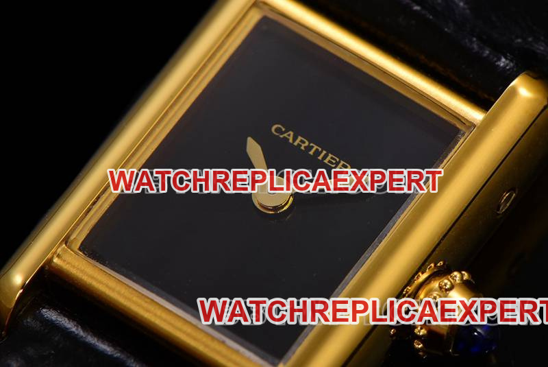 Cartier collectible watch F1 factory tank black dialyellow gold shell leather strap model front live photo