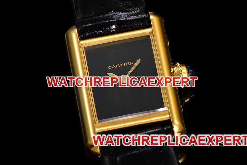 Cartier collectible watch F1 factory tank black dialyellow gold shell leather strap model front live photo