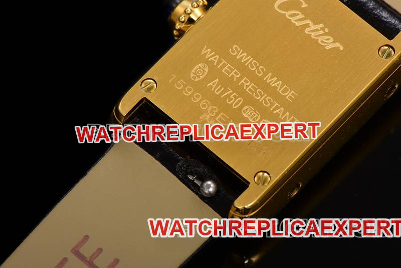 Cartier collectible watch F1 factory tank black dialyellow gold shell leather strap model caseback live photo