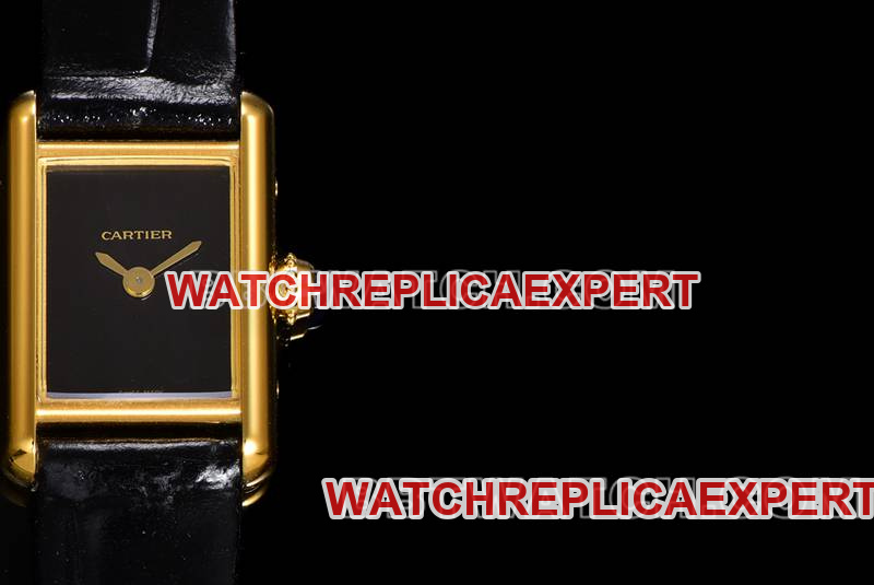 Cartier collectible watch F1 factory tank black dialyellow gold shell leather strap model front live photo