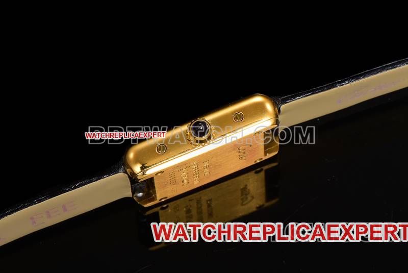 Cartier collectible watch F1 factory tank black dialyellow gold shell leather strap model side live photo
