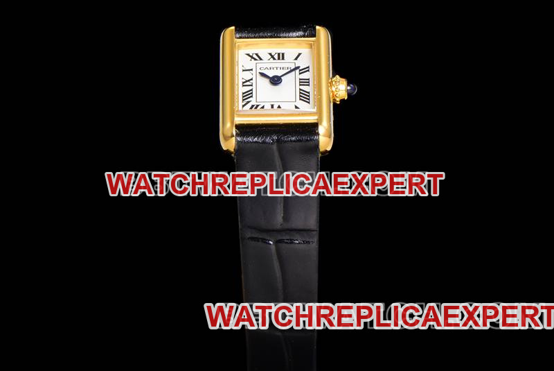 Cartier watch F1 factory tank white dialyellow gold case leather strap model front live photo