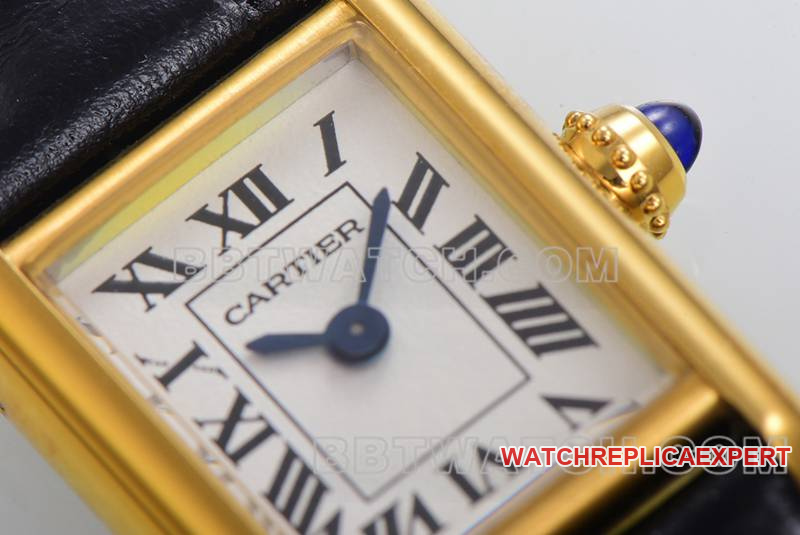 Cartier watch F1 factory tank white dialyellow gold case leather strap model front live photo