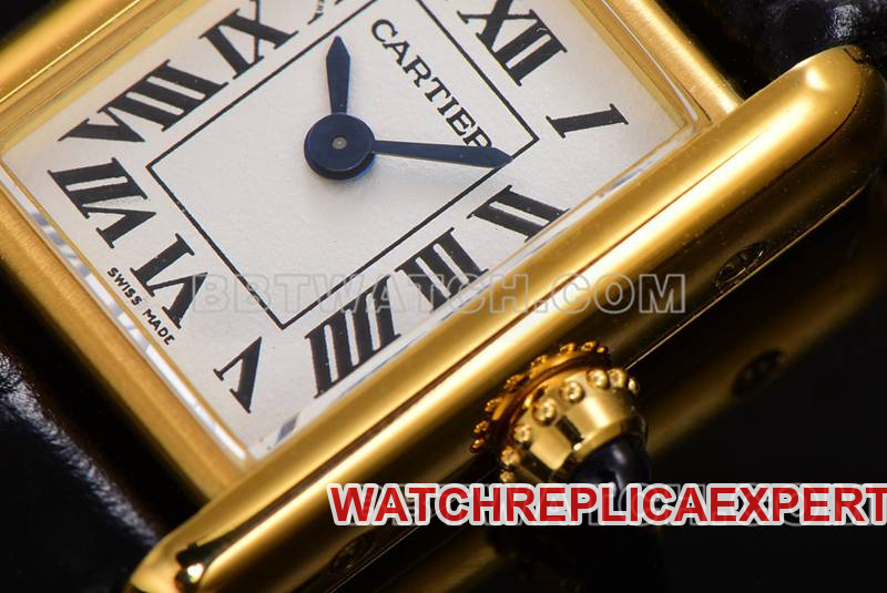 Cartier watch F1 factory tank white dialyellow gold case leather strap model front live photo