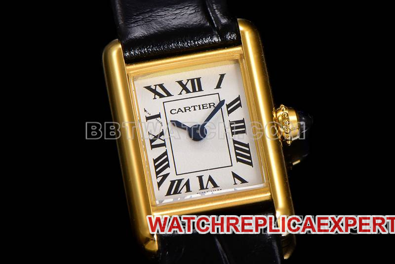 Cartier watch F1 factory tank white dialyellow gold case leather strap model front live photo