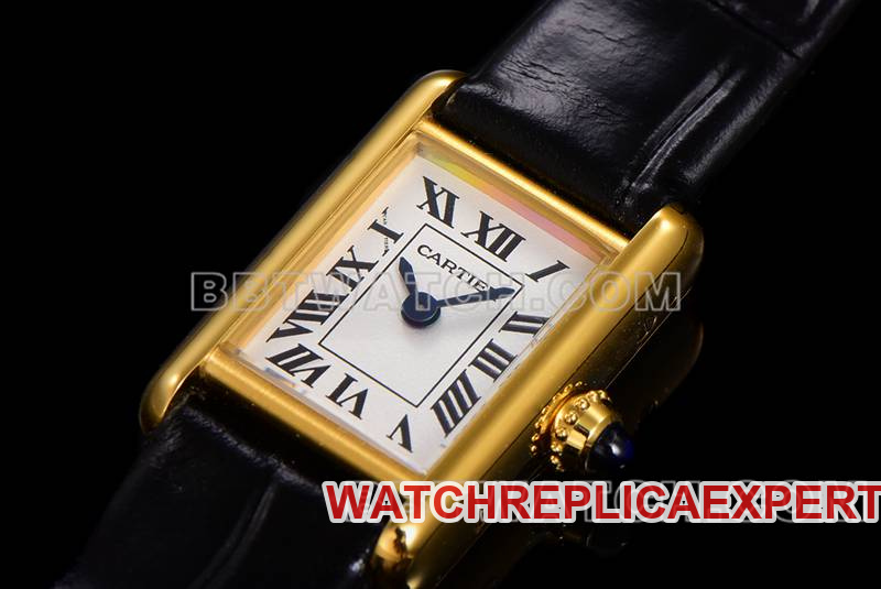 Cartier watch F1 factory tank white dialyellow gold case leather strap model front live photo
