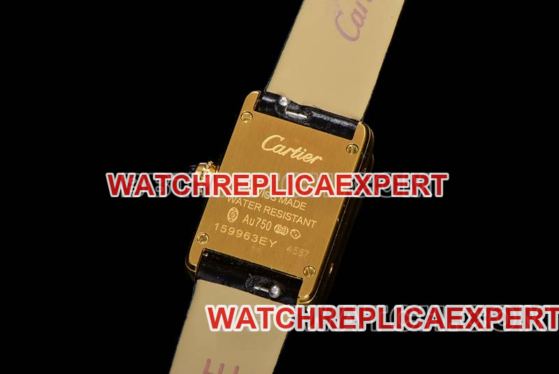 Cartier watch F1 factory tank white dialyellow gold case leather strap model caseback live photo