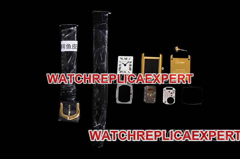 Cartier watch F1 factory tank white dialyellow gold case leather strap model front live photo