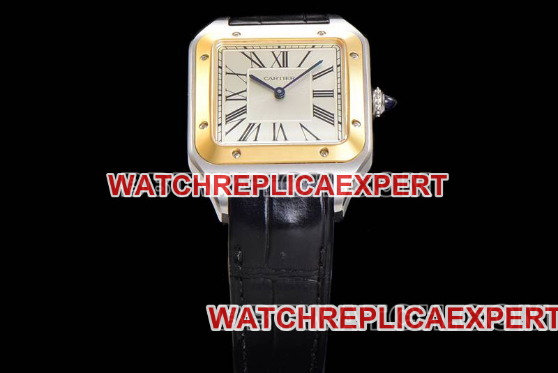 Cartier watch F1 factory Santos white dialyellow gold ring leather strap model front live photo