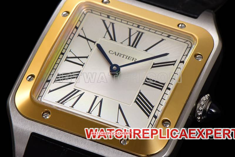 Cartier watch F1 factory Santos white dialyellow gold ring leather strap model front live photo