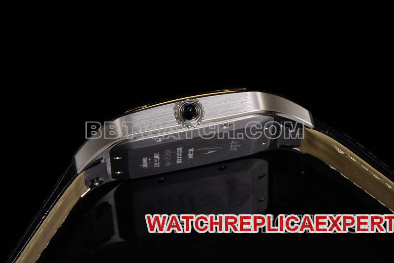 Cartier watch F1 factory Santos white dialyellow gold ring leather strap model side live photo