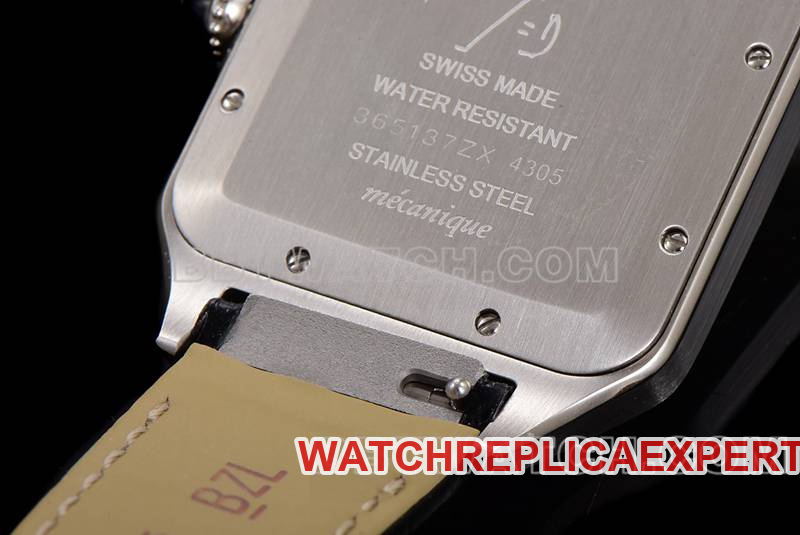 Cartier watch F1 factory Santos white dialyellow gold circle leather strap model caseback live photo