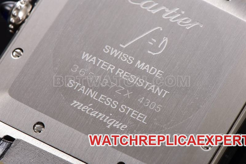 Cartier watch F1 factory Santos white dialyellow gold circle leather strap model caseback live photo