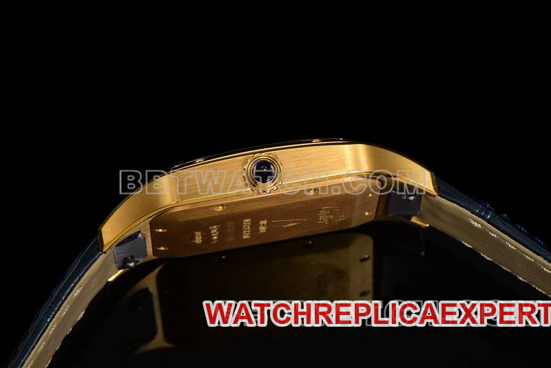 Cartier collectible watch F1 factory Santos white dialyellow gold case leather strap model side live photo