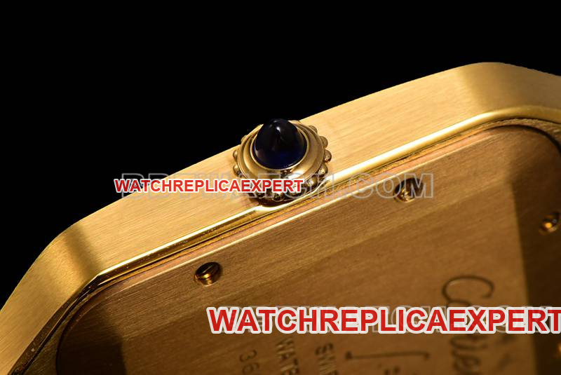 Cartier collectible watch F1 factory Santos white dialyellow gold case leather strap model side live photo