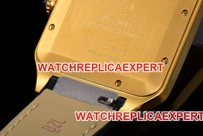 Cartier collectible watch F1 factory Santos white dialyellow gold case leather strap caseback live photo