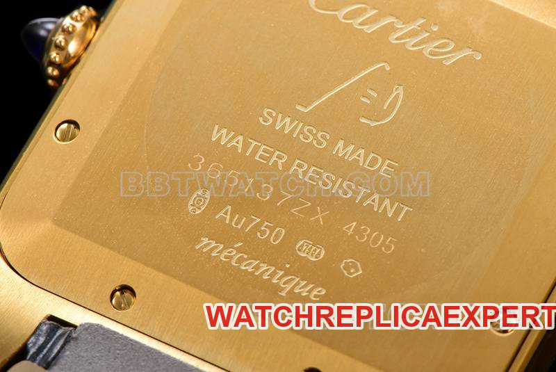 Cartier collectible watch F1 factory Santos white dialyellow gold case leather strap caseback live photo