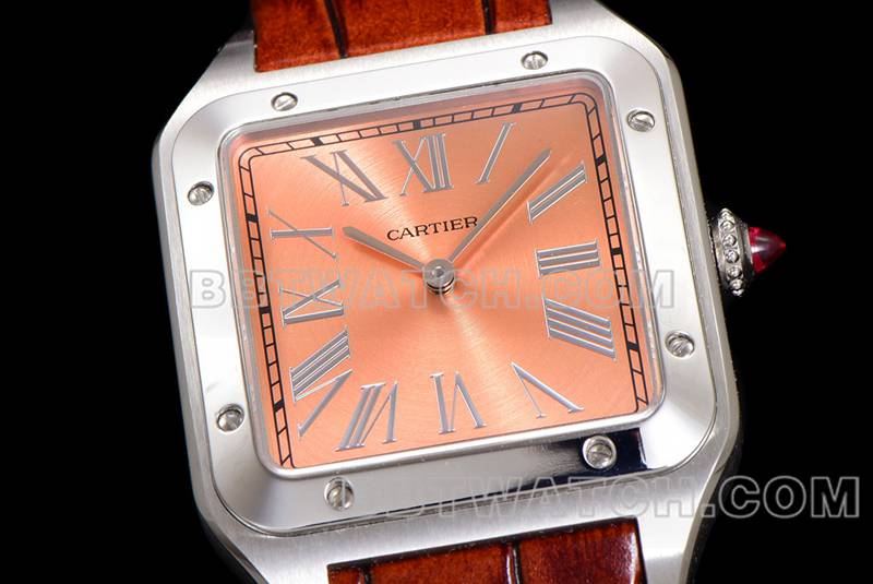 Cartiertop-tier watch F1 factory Santos pink plate leather strap model front live photo