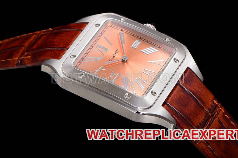 Cartiertop-tier watch F1 factory Santos pink plate leather strap model side live photo