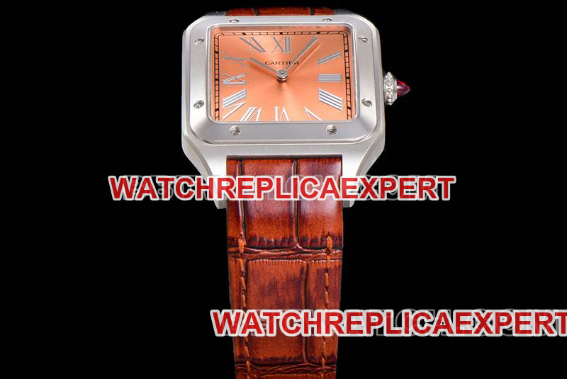 Cartiertop-tier watch F1 factory Santos pink plate leather strap model side live photo