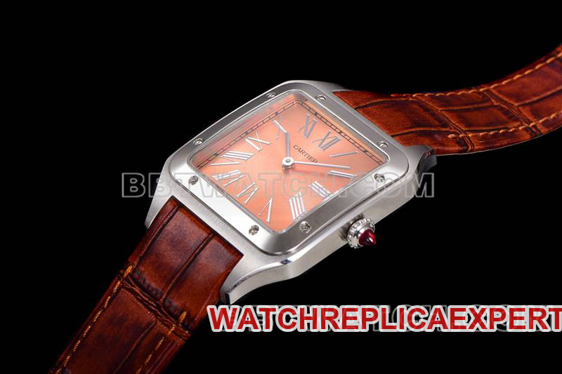 Cartiertop-tier watch F1 factory Santos pink plate leather strap model side live photo