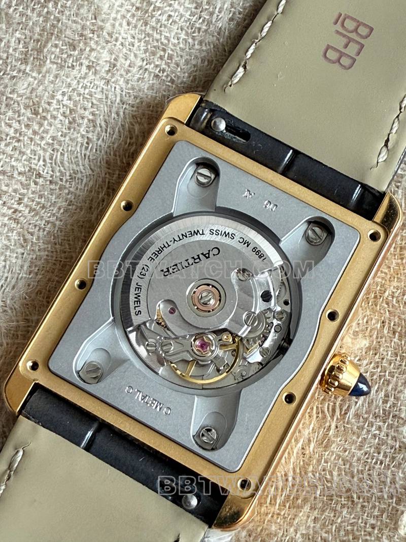 Cartier watch F1 factory tank white dialyellow gold case 2899MCmovementleather strap caseback live photo