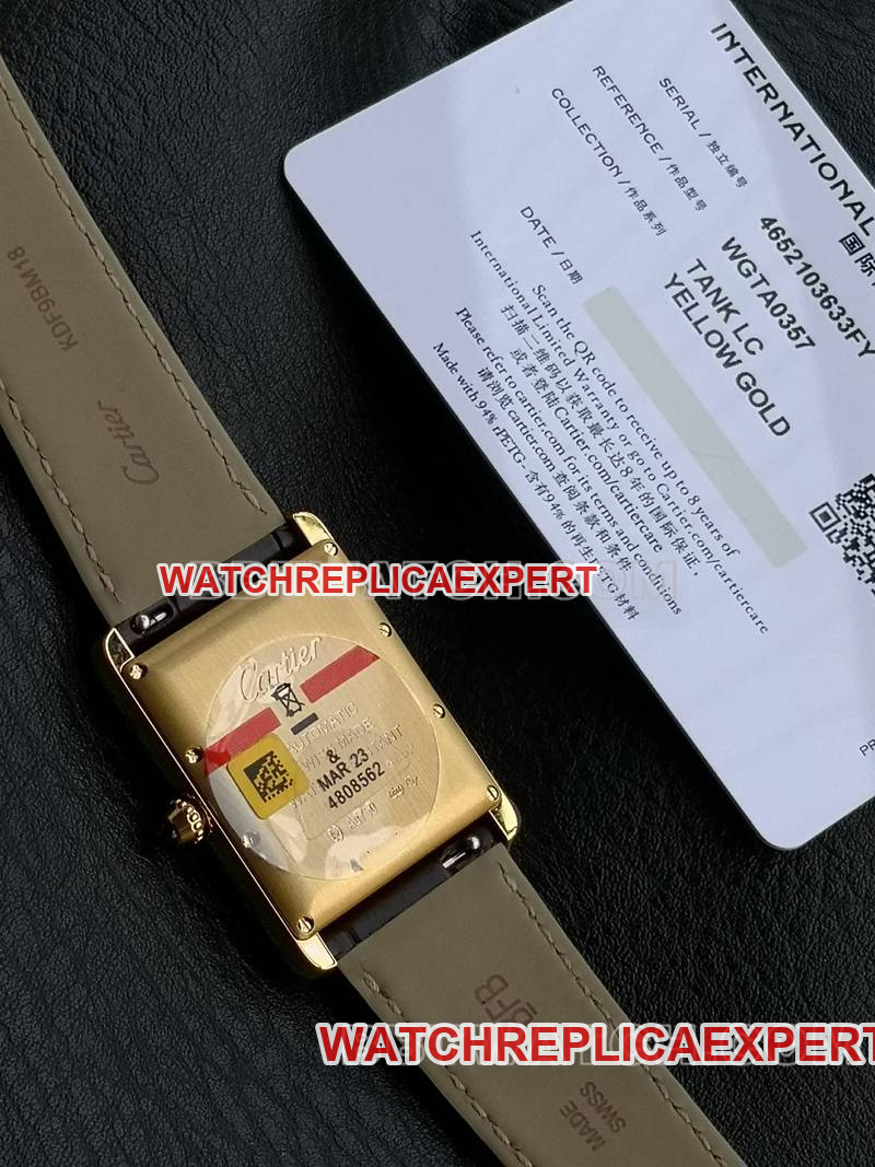 Cartier collectible watch F1 factory tank white dialyellow gold case 2899MCmovementleather strap model caseback live photo
