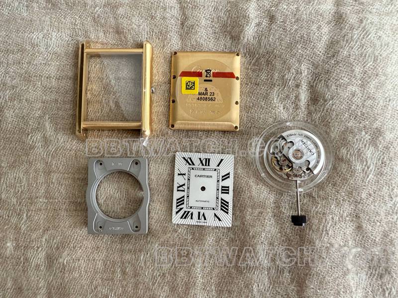 Cartier watch F1 factory tank white dialyellow gold case 2899MCmovementleather strap model front live photo