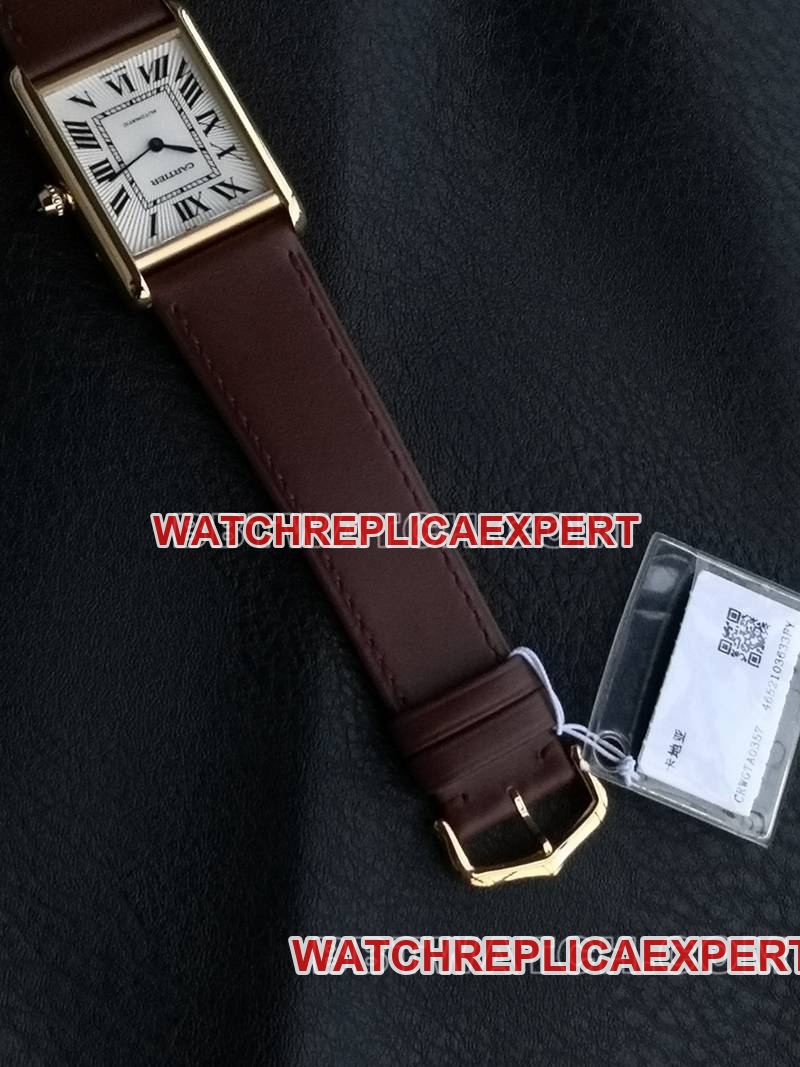 Cartier1:1replica watch F1 factory tank white dialyellow gold case 2899MCmovementleather strap model clasplive photos