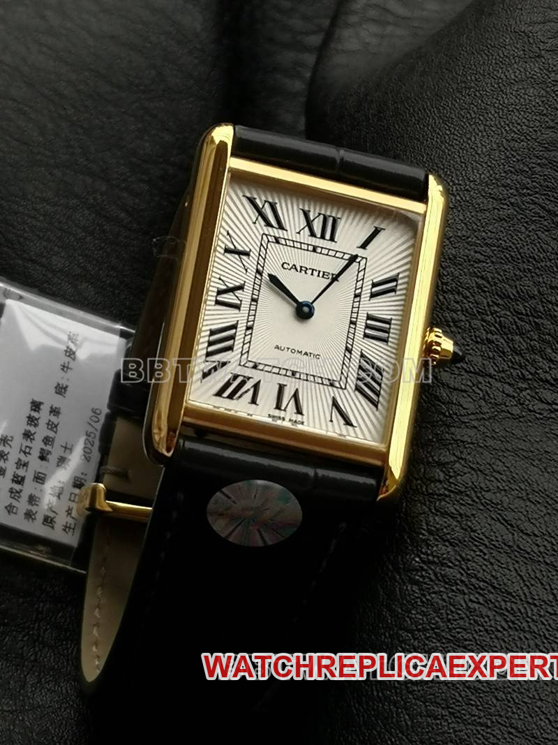 Cartier watch F1 factory tank white dialyellow gold case 2899MCmovementleather strap model front live photo