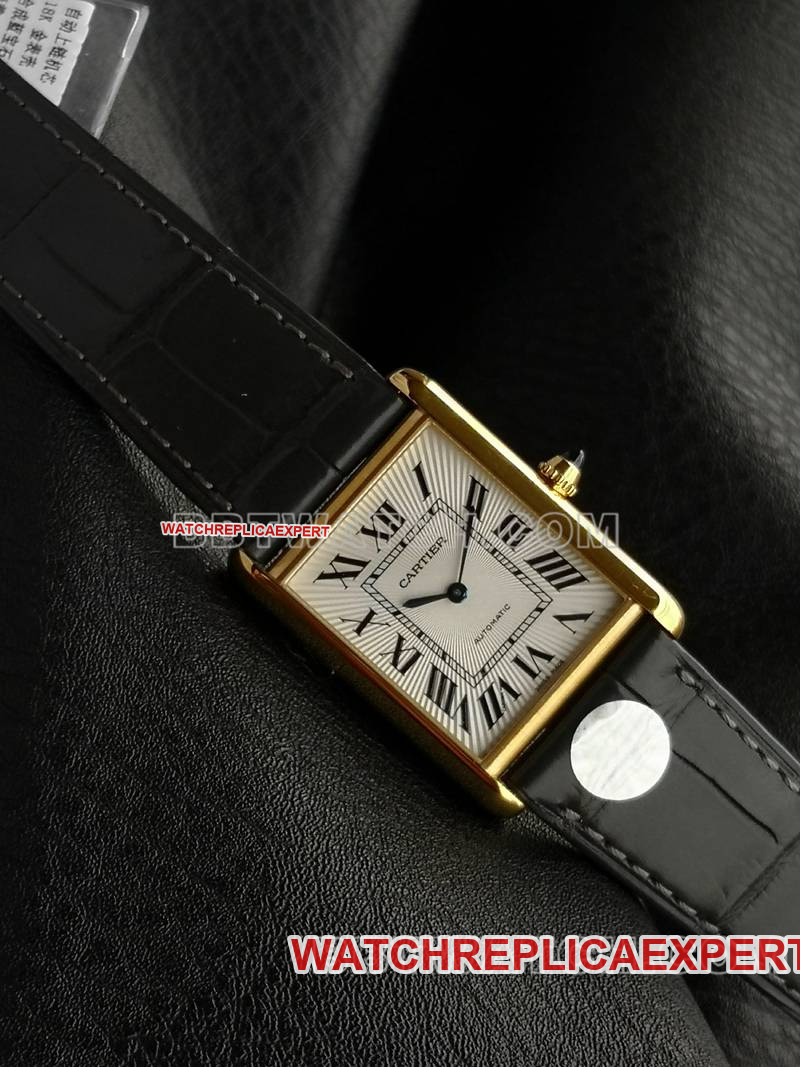 Cartier watch F1 factory tank white dialyellow gold case 2899MCmovementleather strap model front live photo