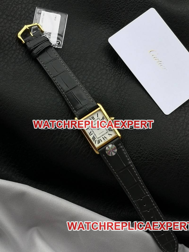 Cartier watch F1 factory tank white dialyellow gold case 2899MCmovementleather strap model front live photo