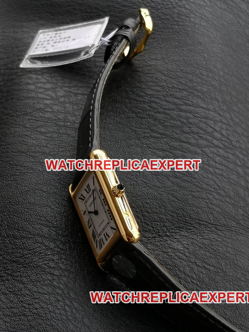 Cartier watch F1 factory tank white dialyellow gold case 2899MCmovementleather strap model side live photo
