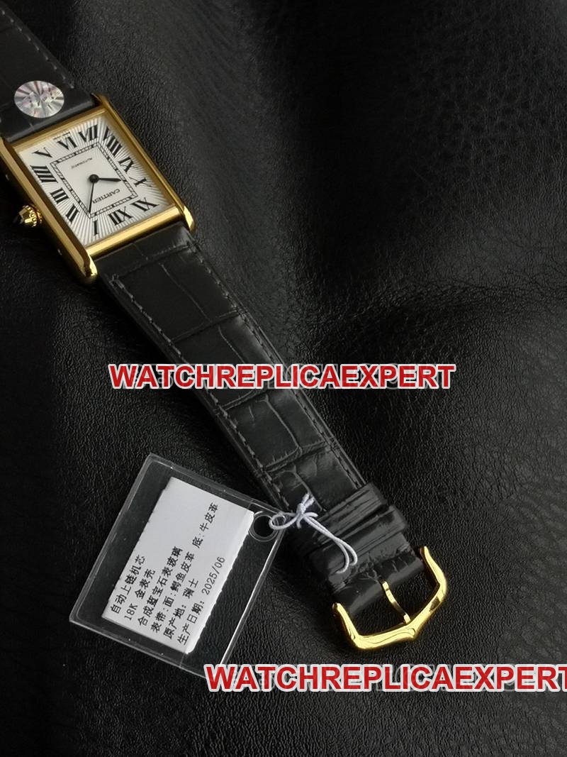 Cartier watch F1 factory tank white dialyellow gold case 2899MCmovementleather strap model front live photo