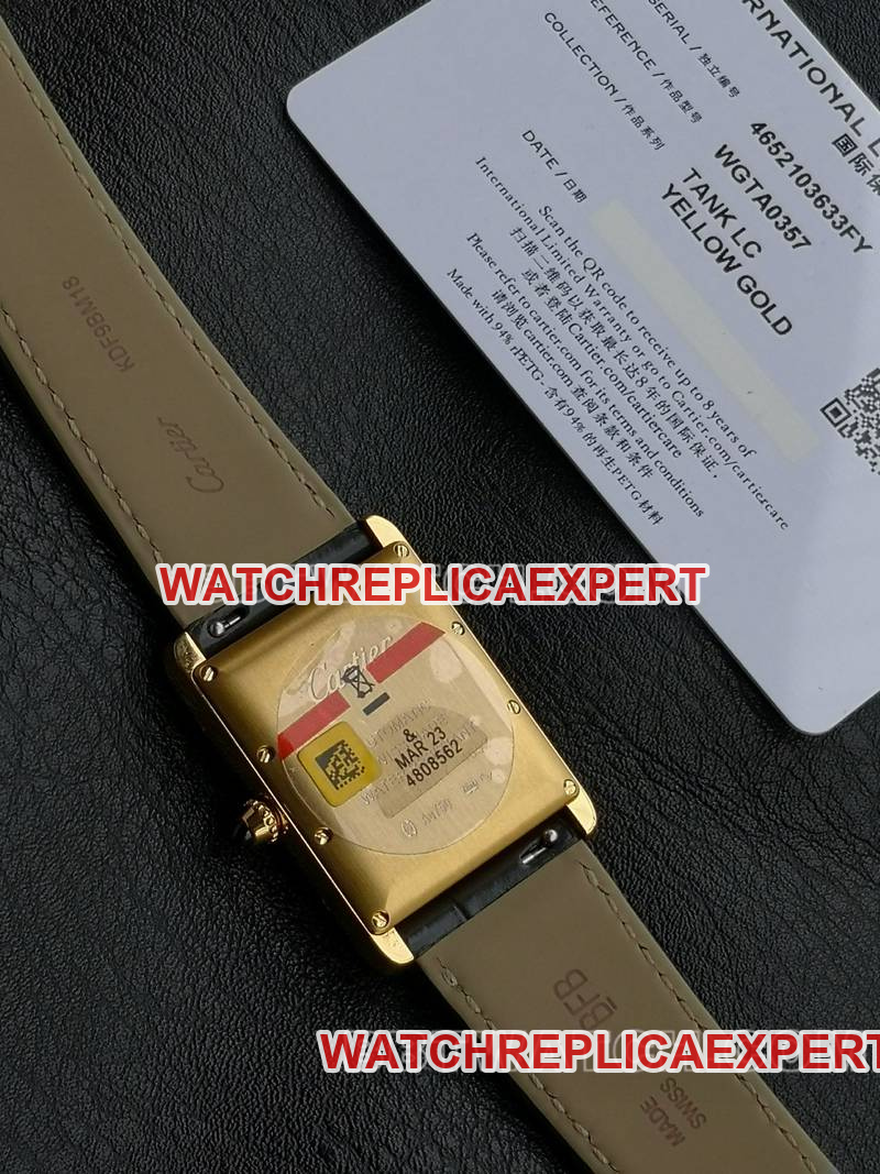 Cartier watch F1 factory tank white dialyellow gold case 2899MCmovementleather strap caseback live photo