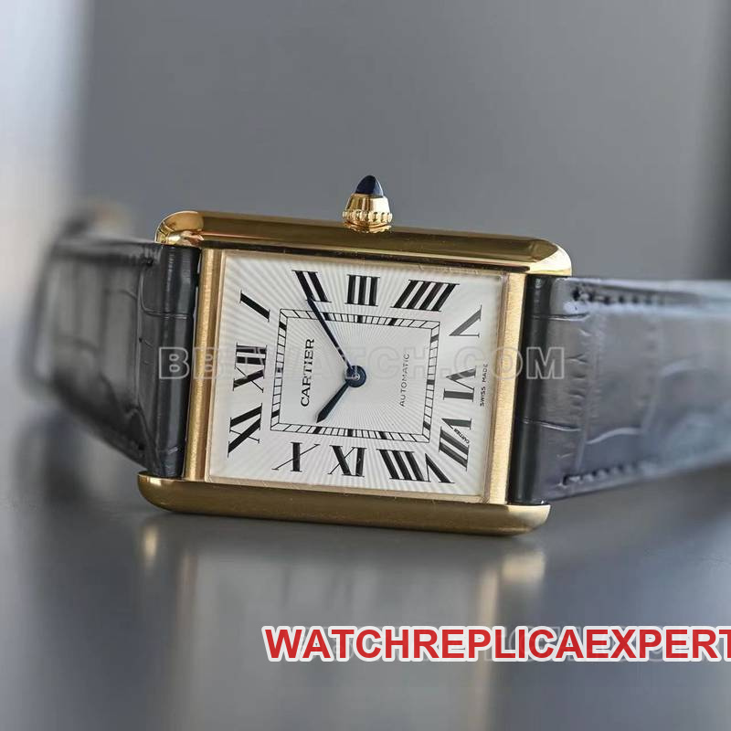 Cartier watch F1 factory tank white dialyellow gold case 2899MCmovementleather strap model front live photo