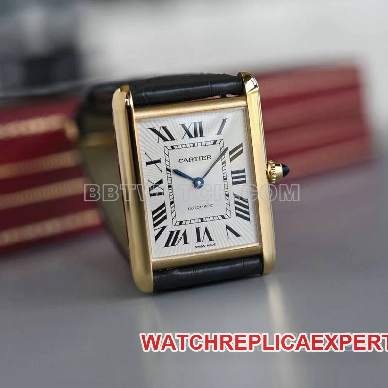 Cartier watch F1 factory tank white dialyellow gold case 2899MCmovementleather strap model front live photo