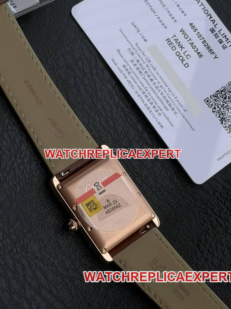 Cartier collectible watch F1 factory tank white dialrose gold case 2899MCmovementleather strap model caseback live photo