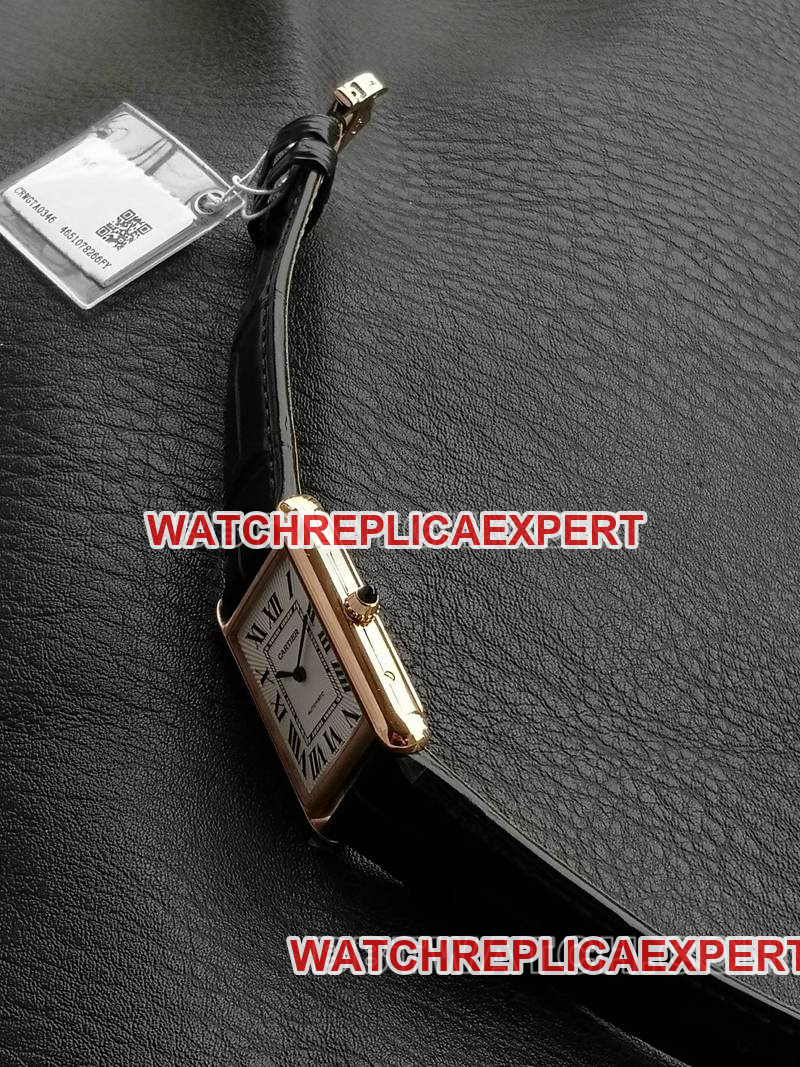 Cartiertop-tier watch F1 factory tank white dialrose gold case 2899MCmovementleather strap model side live photo