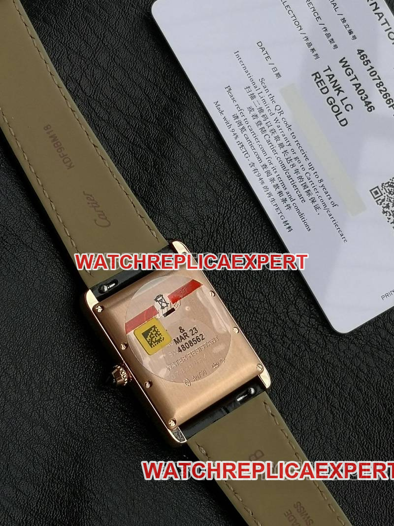 Cartiertop-tier watch F1 factory tank white dialrose gold case 2899MCmovementleather strap model caseback live photo
