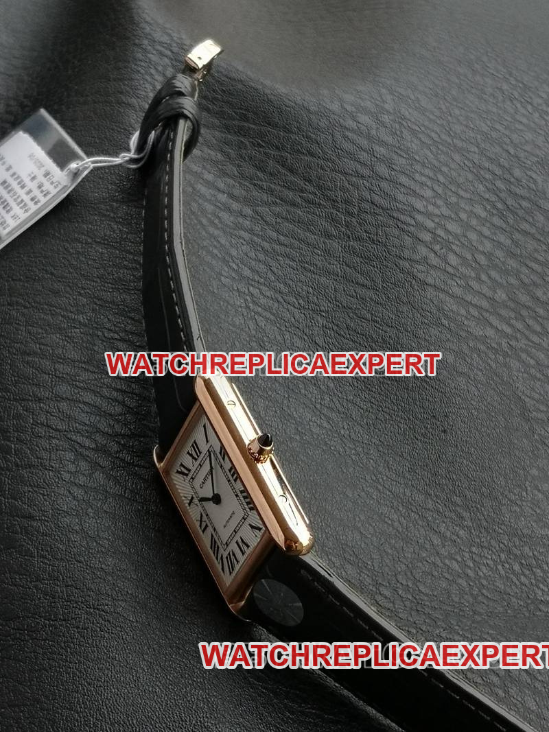 Cartier collectible watch F1 factory tank white dialrose gold case 2899MCmovementleather strap model side live photo
