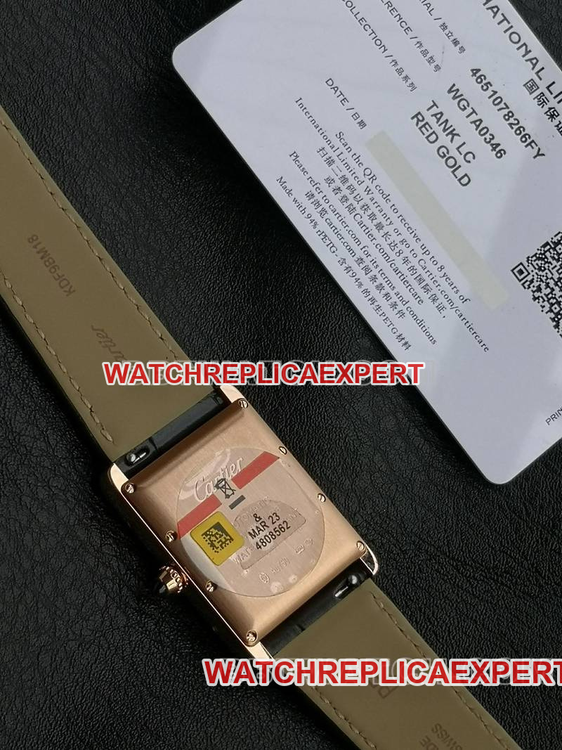 Cartier collectible watch F1 factory tank white dialrose gold case 2899MCmovementleather strap model caseback live photo
