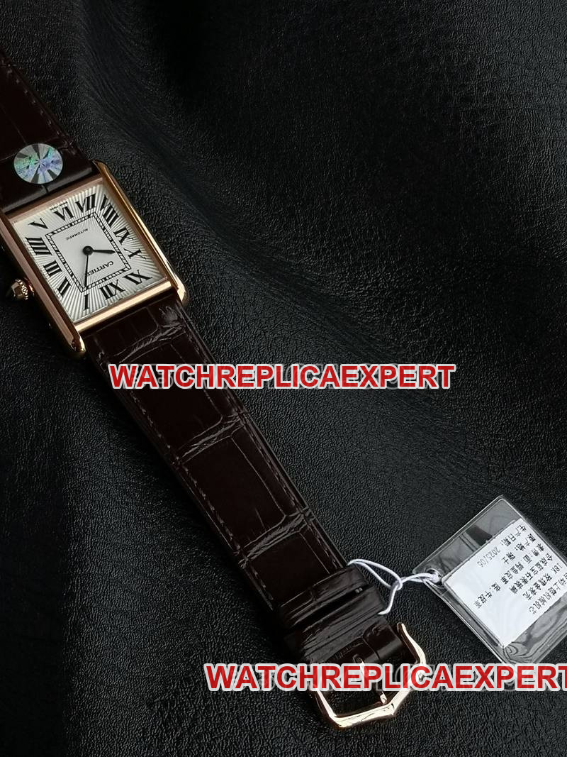 Cartier1:1replica watch F1 factory tank white dialrose gold case 2899MCmovementleather strap model front live photo