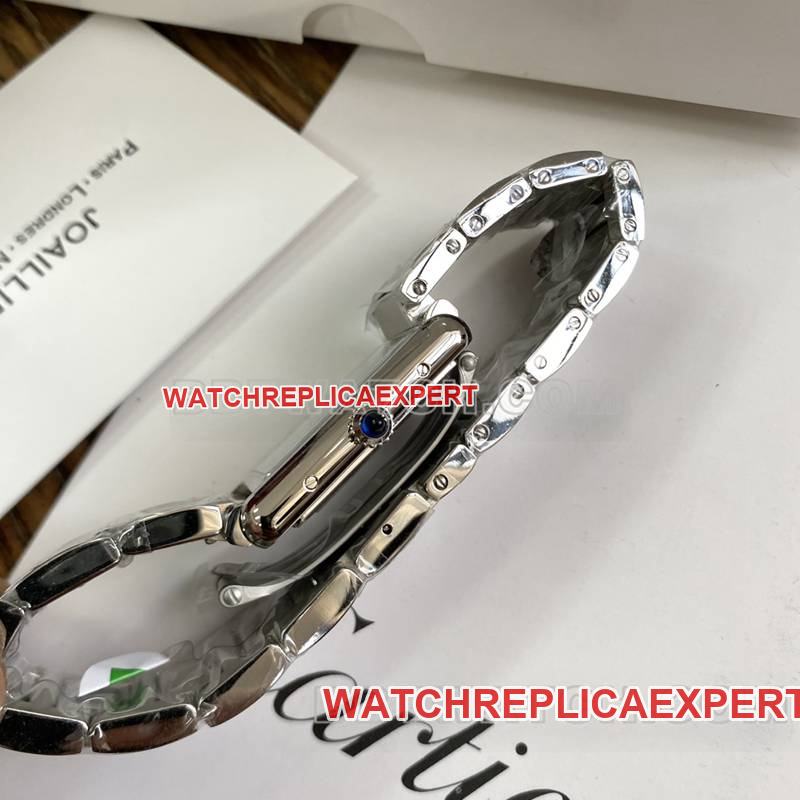 Cartier watch tank white dial blue steel hands mechanical steel bracelet model side live photo
