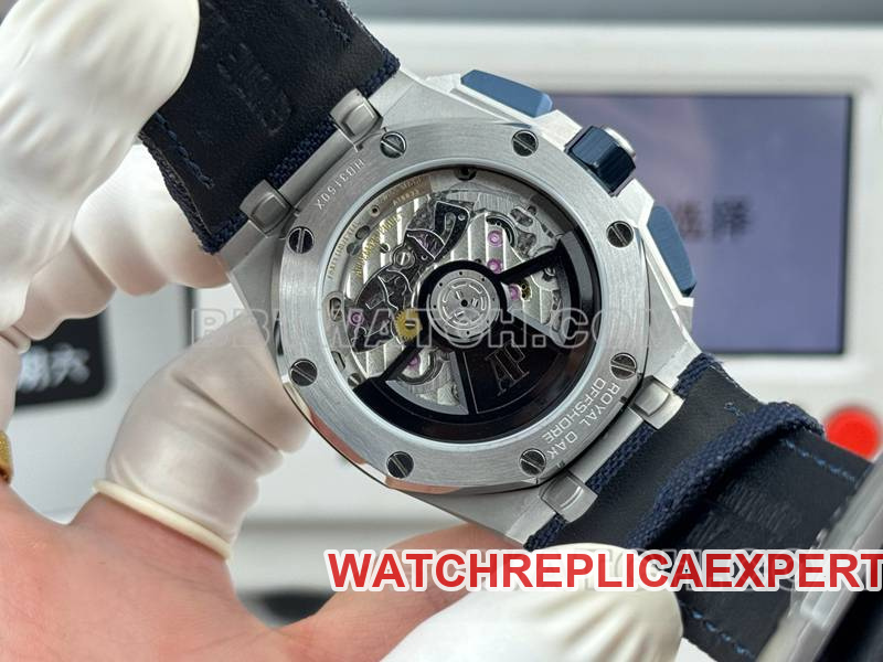 Audemars Piguet1:1replica watch LS factory Royal Oak offshore type 43MM blue dialchronograph mechanical rubber model 26420caseback live photo