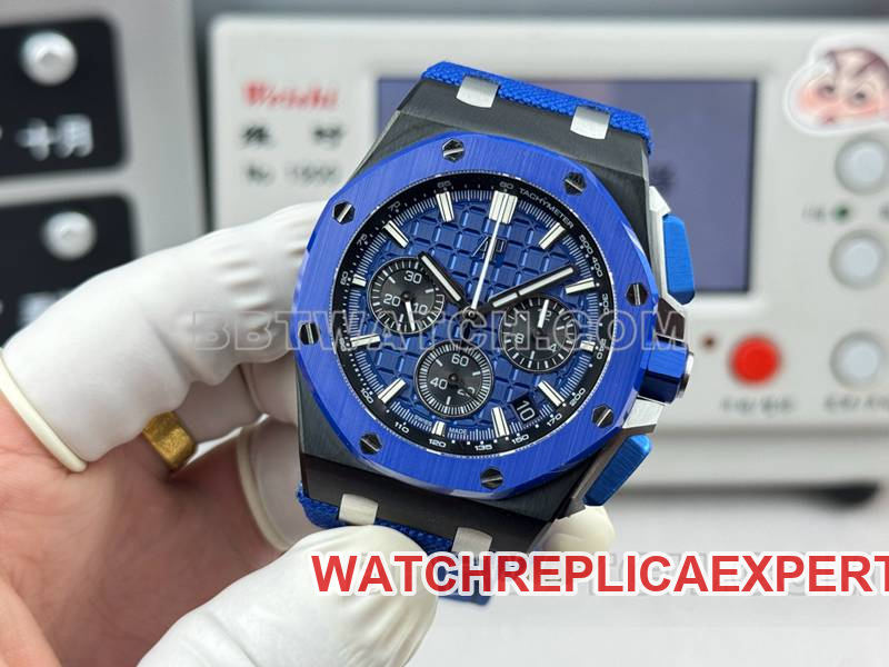 Audemars Piguet collectible Watches LS Factory Royal Oak Offshore 43MM Blue Plate Chronograph Mechanical Rubber Model 26420 Front Actual Picture