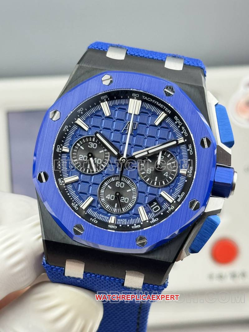 Audemars Piguet collectible Watches LS Factory Royal Oak Offshore 43MM Blue Plate Chronograph Mechanical Rubber Model 26420 Front Actual Picture