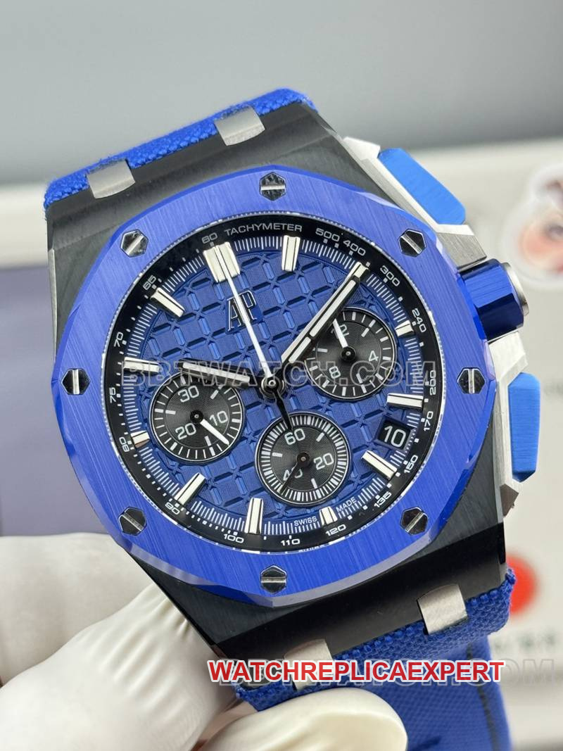 Audemars Piguet collectible Watches LS Factory Royal Oak Offshore 43MM Blue Plate Chronograph Mechanical Rubber Model 26420 Front Actual Picture